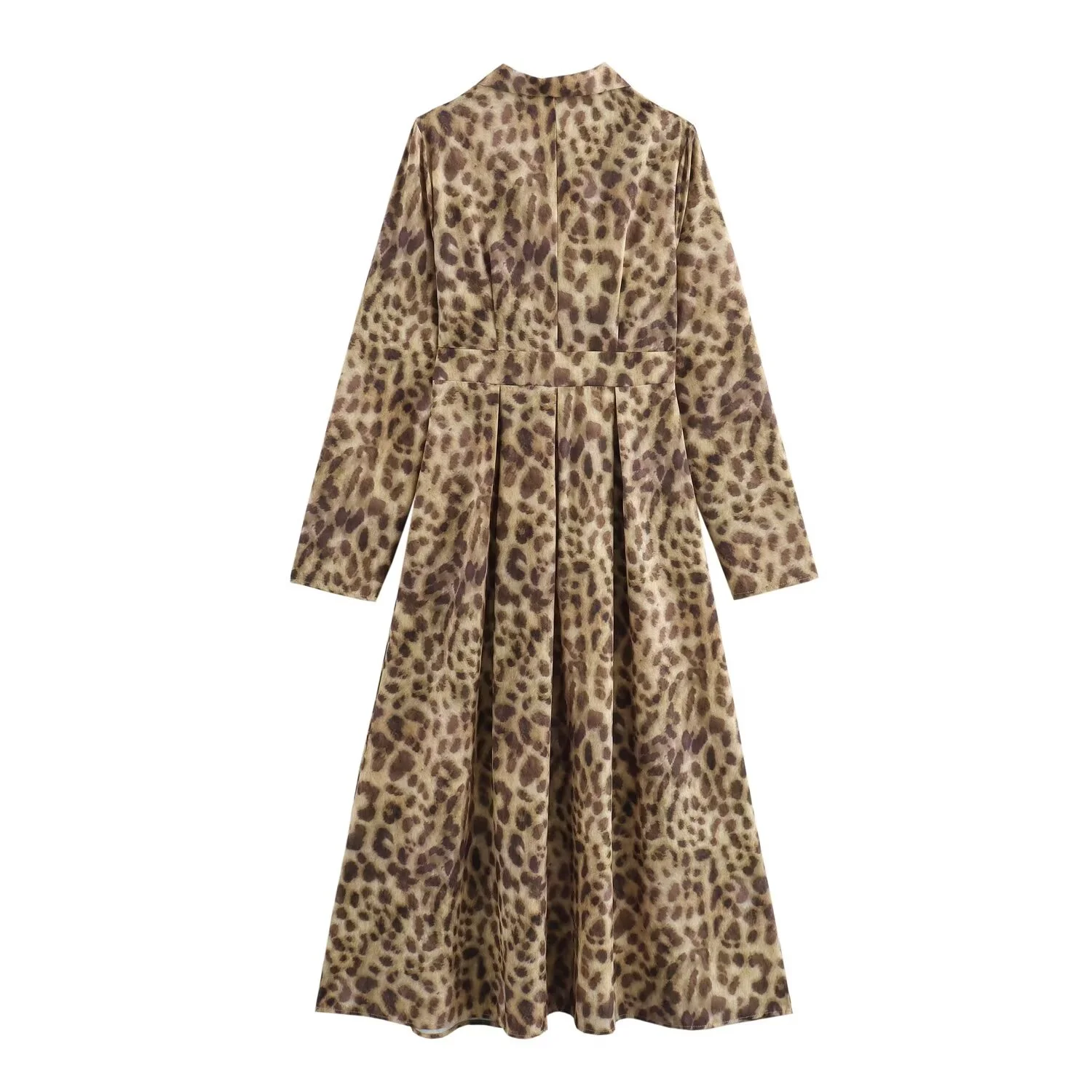 Autumn New Women\'s Clothing European And American Style Fashionable Simple Leopard Print Suit Collar Long Sleeved Dress