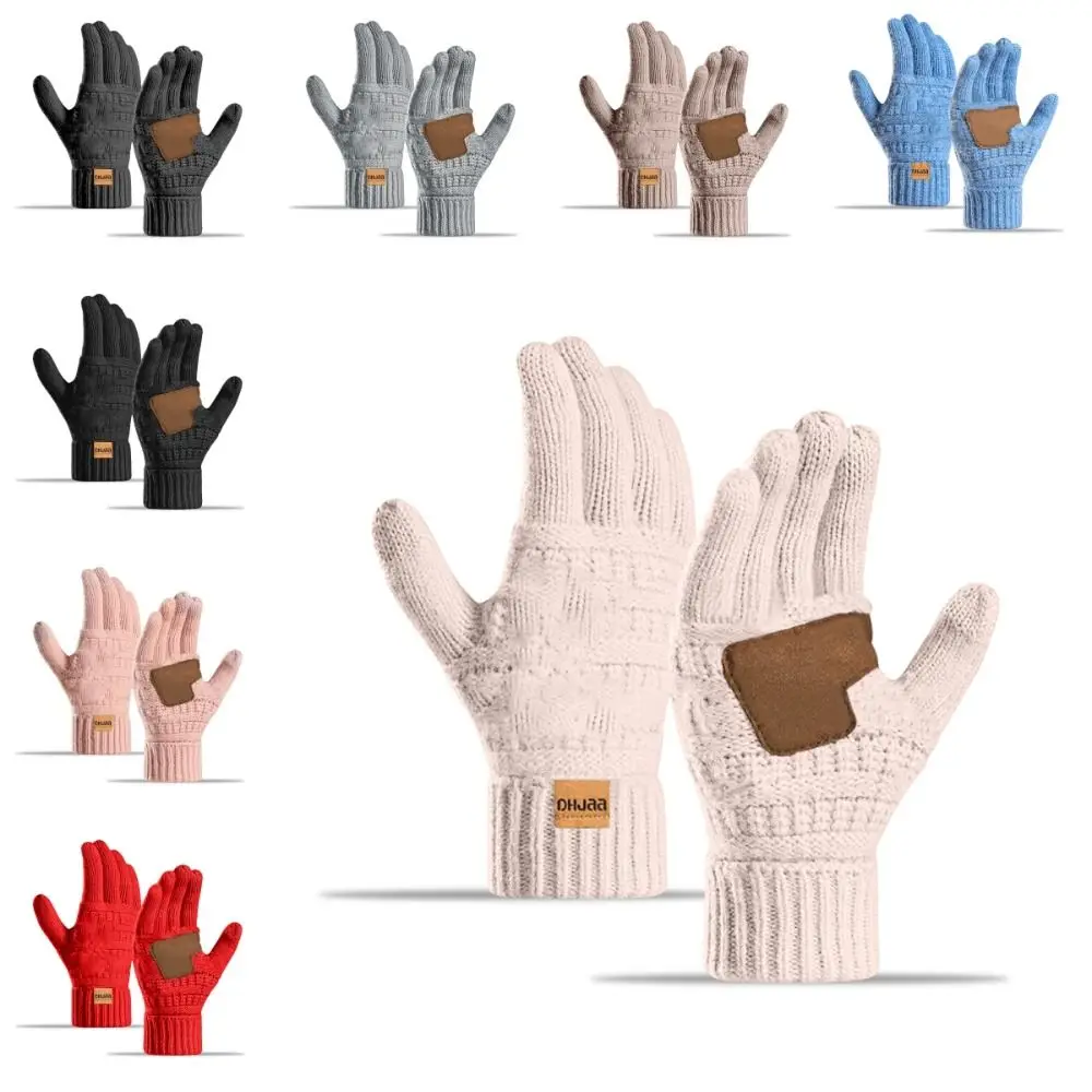 Useful Screen Touch Women Winter Gloves Anti-Slip Warm Knitted Gloves Alpaca Fleece with Leather Men Cycling Gloves