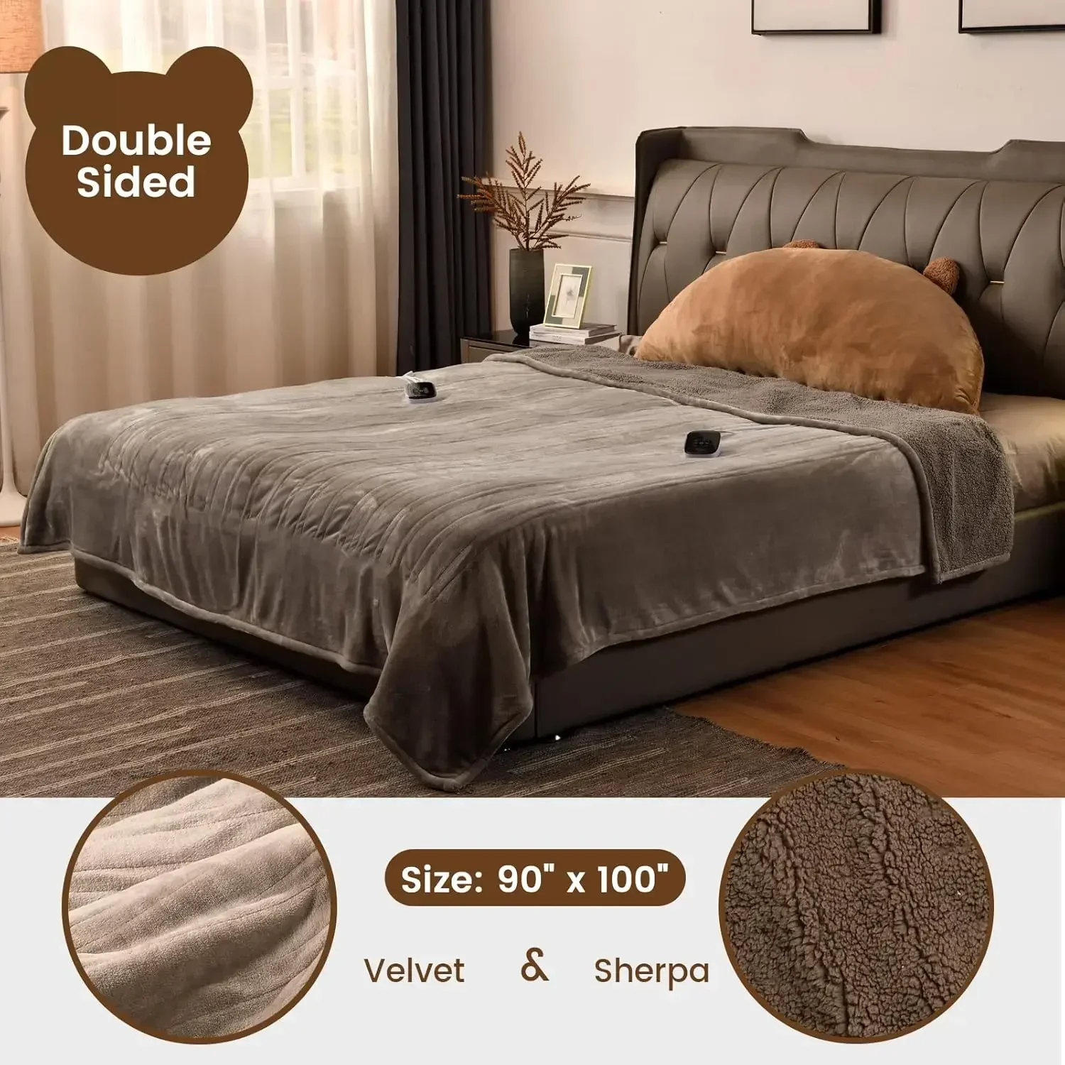 

[Hot Sale, Limited Stock!]Electric Blanket King Size 100" x 90", Dual Controller Heated Blanket, Velvet & Sherpa, 10-Heat Levels