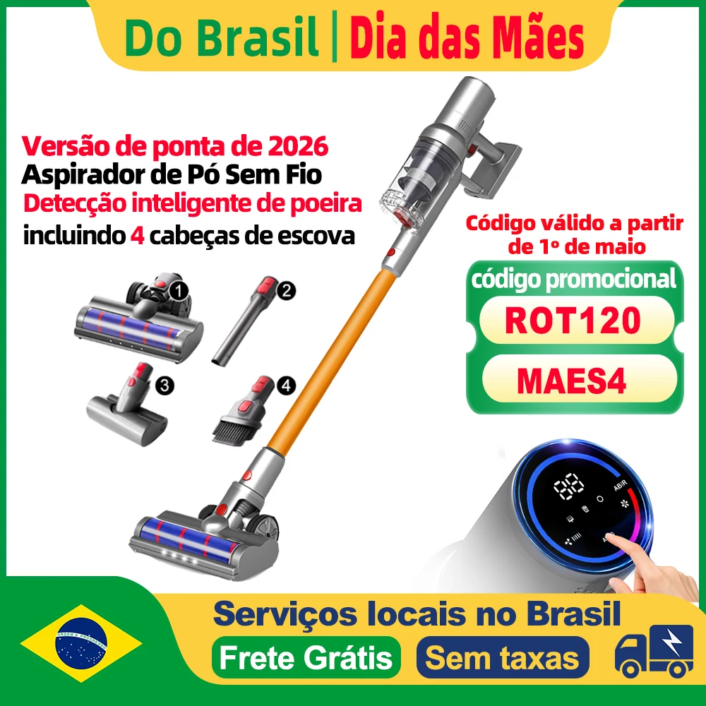 (Código promocional: ROT120)Aspirador de Mão Portátil ABIR VC205, Sensor Inteligente de Poeira, Tela Grande Touch, Controle Automático de Velocidade, 4 Tipos de Bocais, Inclui Escova Antiácaros para Cama e Sofá