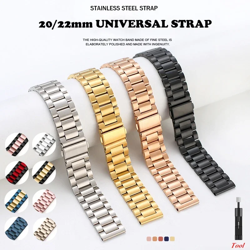 Ремешок из нержавеющей стали 20 мм 22 мм для Amazfit GTS/4/2/2e/3/GTS2 Mini/GTR 47 мм/GTR 4 3 2 Pro Металлический браслет для часов bip 3 3Pro 5 Ремешок
