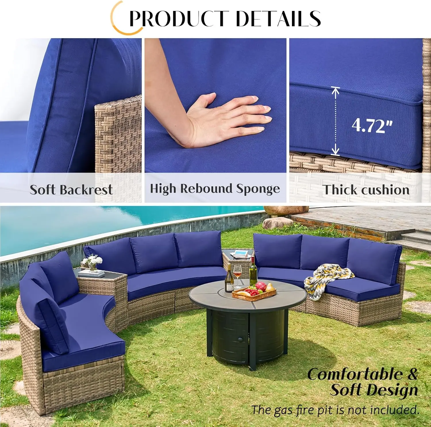 Patio Conversation Set, 11 Piece Half-Moon Sectional Round Patio Furniture Set, with Large Storage Wedge Table Wicker Sofa Set,