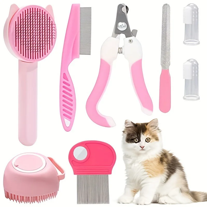 

8-Piece Beauty Set Pet Nail Clippers And Files, Flea Comb, Pet Shedding Brush, Silicone Toothbrush