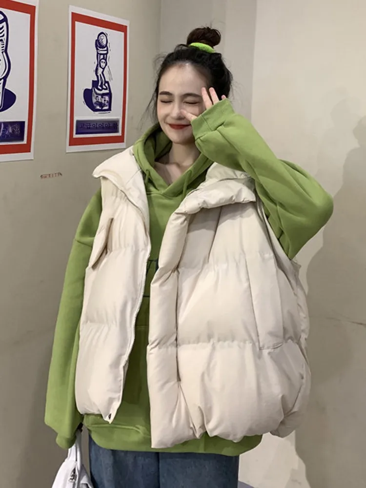 두꺼운 조끼 통근 스타일 작업형 두꺼운 여유로운 조끼 여성복 가을 겨울 신상 한국 스타일 루즈핏 느긋한 스타일 짧은 무소매 조끼 