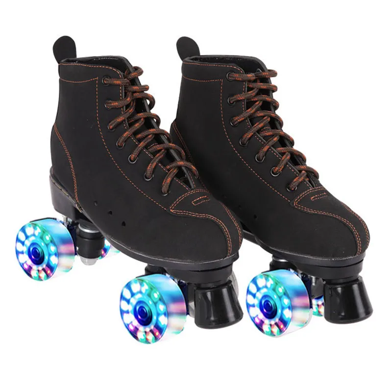 Children Wheels Shoes Flashing Double-Row Quad Roller Skates Women Men Adult Teenagers Beginner Outdoor Skating 4-Wheel Sneakers