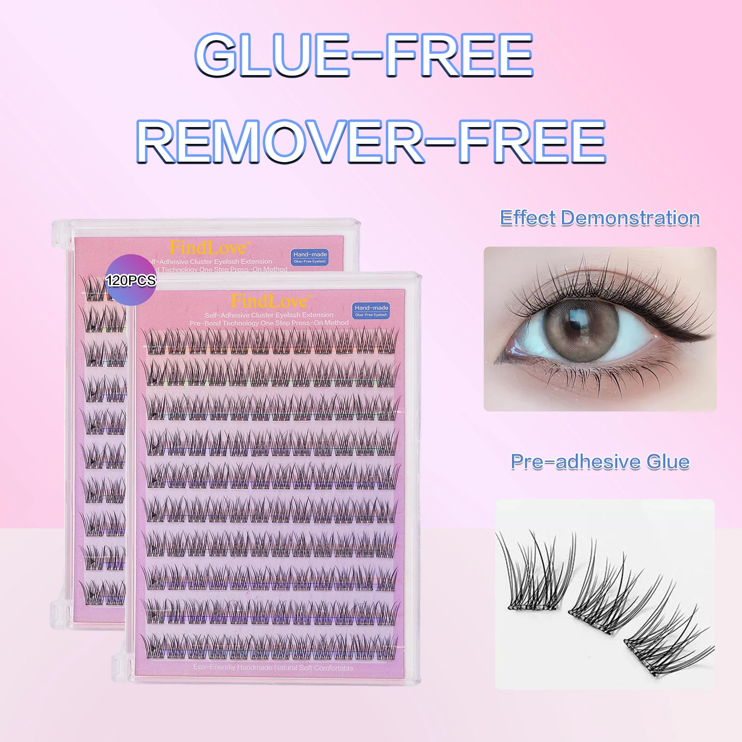 Findlove 120Clusters Handmade Fish Tail Wispy Natural Style 10Rows Big Capacity Can Reusable 2-3tims Easy Remove Glue Free Lash