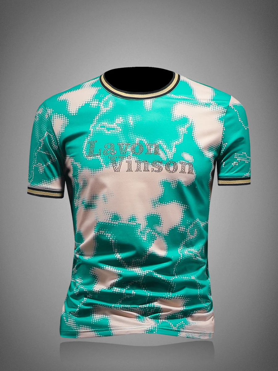 

Мужская футболка с круглым вырезом и коротким рукавом, приталенная, с новым цветочным принтом в стиле Mint Wave Summer Print Trendy