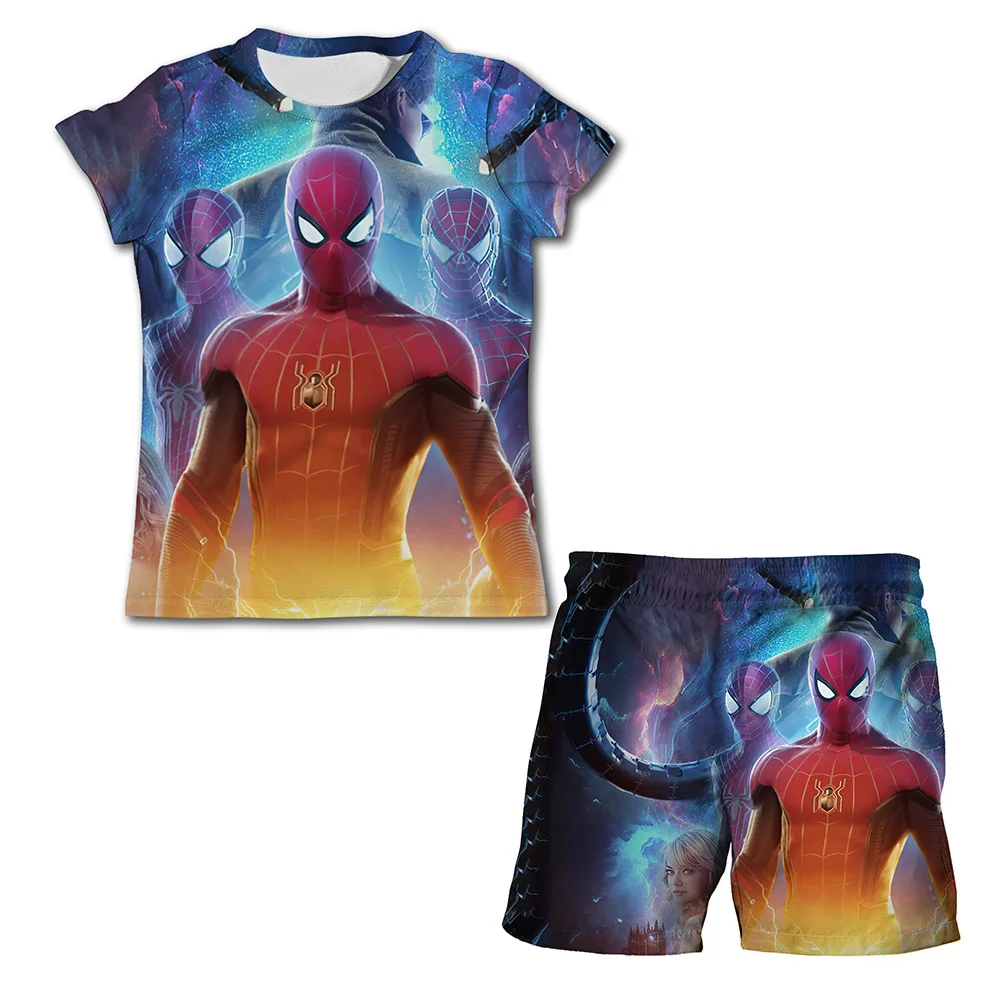 Ensemble deux pièces Marvel Spider Man pour enfants, t-shirt et short de dessin animé MEDk, haut pour garçons, comté, 2024