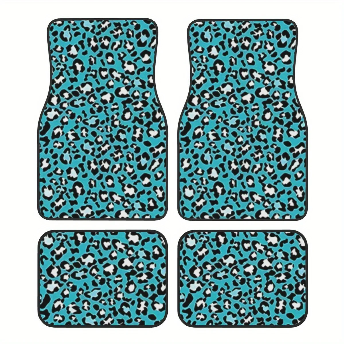 4pcs Blue Leopard Print Car Floor Mats | Anti-Slip Material | Universal Fit For Most Vehicles | Trendy Animal Print Automotive I