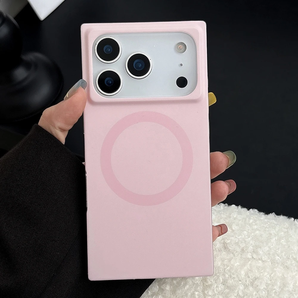 

Rectangular Edge Shockproof Magnetic Wireless Charge Pink Case for iPhone 17pro 13 14 15 16 Promax Protective Cover for Magsafe