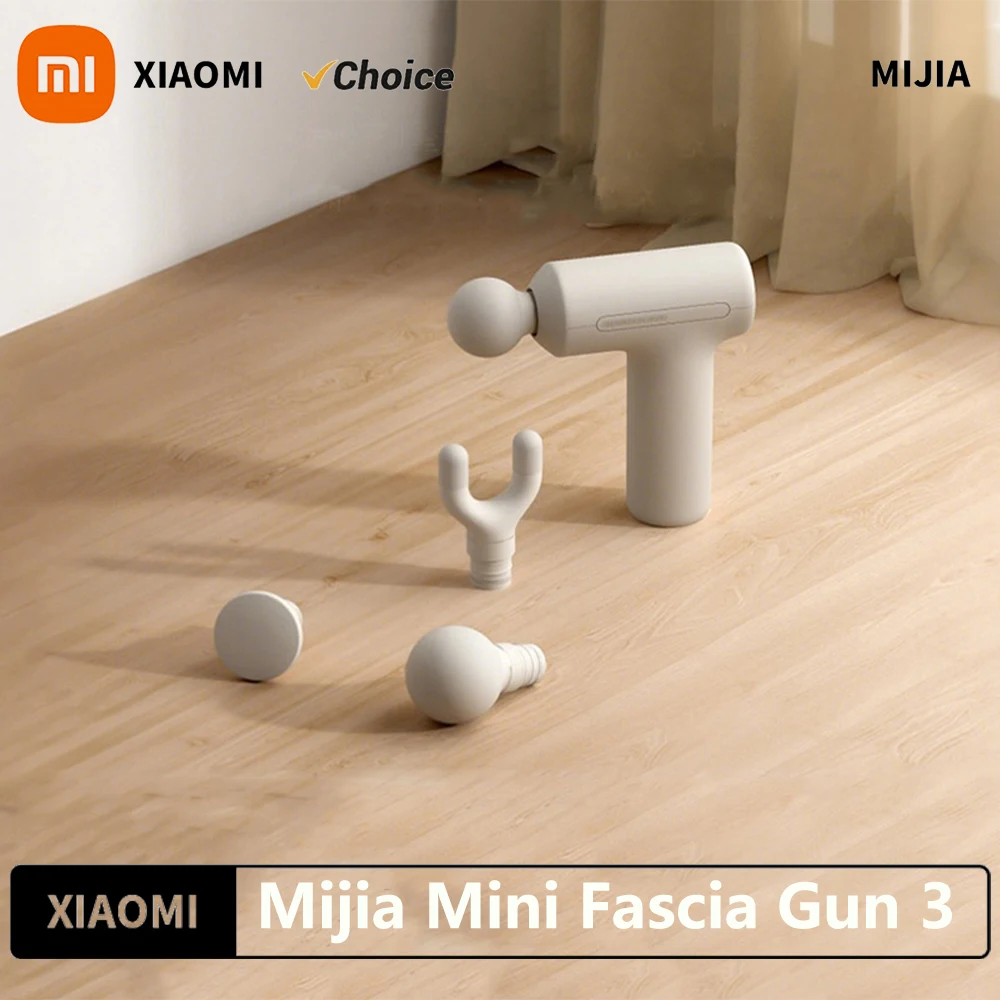 

XIAOMI Mijia Mini Fascia Gun 3 Портативный массажный пистолет для мышц 12 кг Бесщеточный бесшумный двигатель 3 головки массажа Расслабление тела