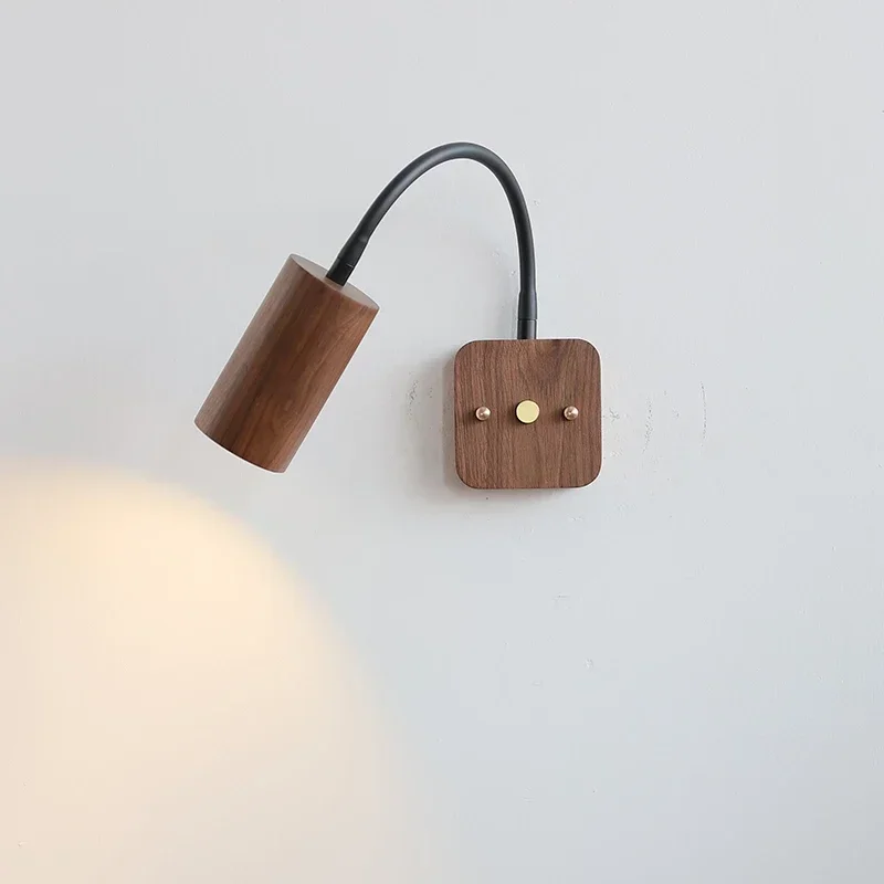 

Walnut wood wall lamp with switch bedside bedroom lamp nordic indoor lighting wall lights for home decor can rotate light
