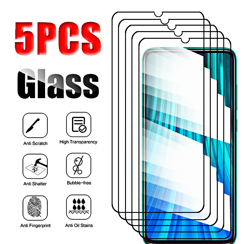 5Pcs Full Tempered Glass for Xiaomi Redmi Note 8 Pro 8A Screen Protector Redmi Note 8 8Pro 8 A Protective Glass Film Note8Pro