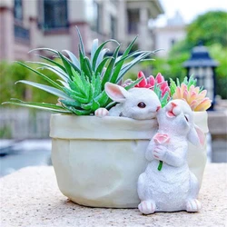 Cute Animal Bunny Planter Pot Succulent Planter Sill Lotus Water Culture Pots Decor Statue Garden Balcon Patio Rabbit Flowerpot