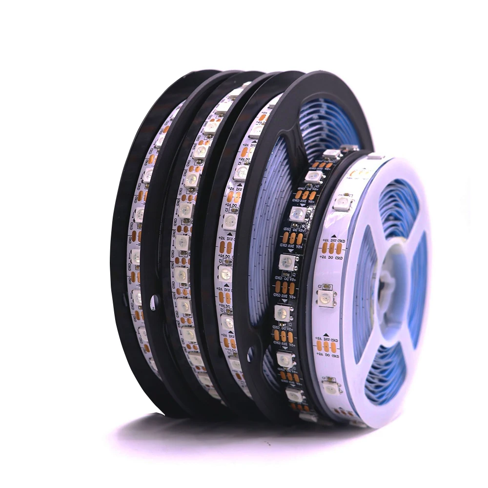 

5 м/рулон WS2812B Светодиодная лента SMD5050 RGB DC5V Smart Pixels Черная/белая печатная плата с индивидуальной адресацией 30/60 светодиодов на метр IP30
