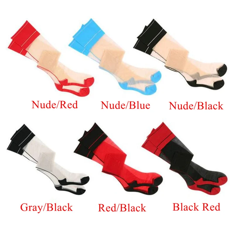 10D Kontrast Farbe Oberschenkel Hohe Strümpfe Retro Zurück Naht Kubanischen Ferse Fuß Geformt Lange Socken Frauen Sexy Transparente Dessous – Detail 7