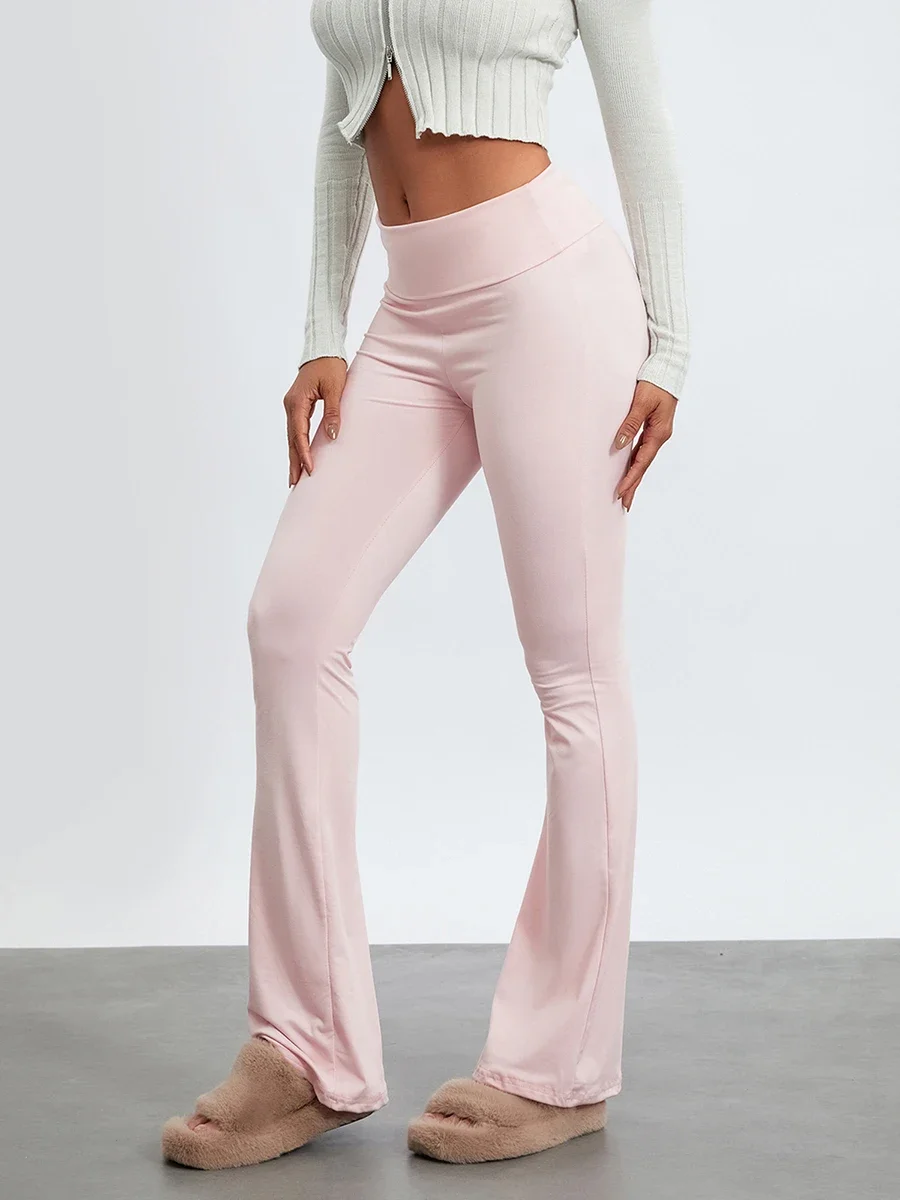 Pantalones de Yoga elásticos informales para mujer, Leggings acampanados de cintura elástica de Color sólido, parte inferior de campana, primavera y verano