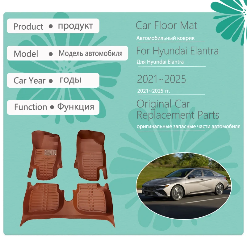 Car Floor Mats For Hyundai Elantra Avante CN7 i30 Sedan 2021~2025 Leather Pads Foot Cover Left Hand Driver Rugs Auto Accessories