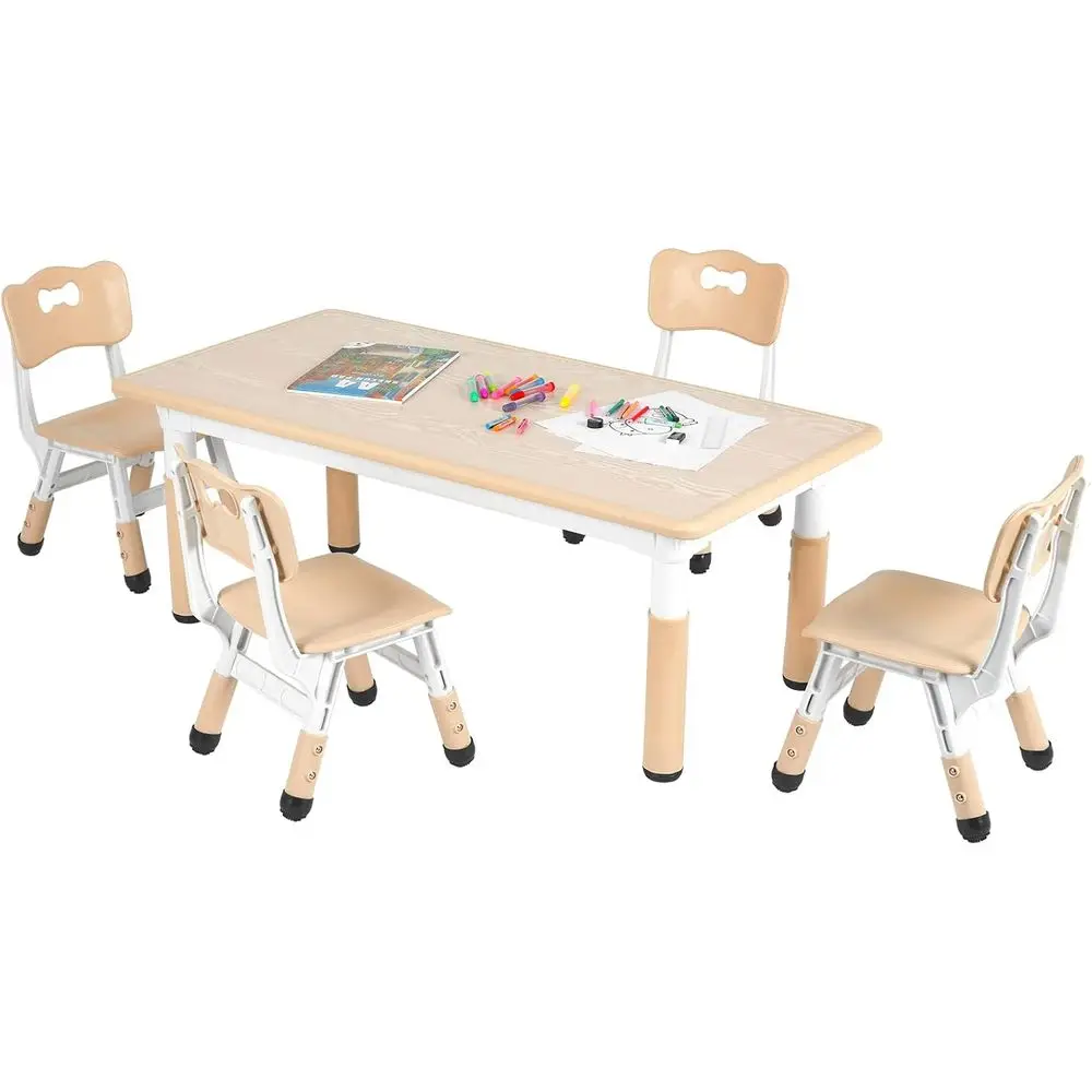 

Height-Adjustable Toddler Desk & 4 Chairs Set, Large Multi-Activity Table for Kids, Anti-Slip, Graffiti-Resistant Surface, Suita