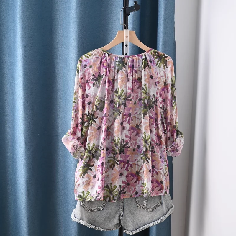 Bohême fleur imprimé femmes Blouse ethnique Blouse femme été ethnique rétro vacances été hauts femme 2025