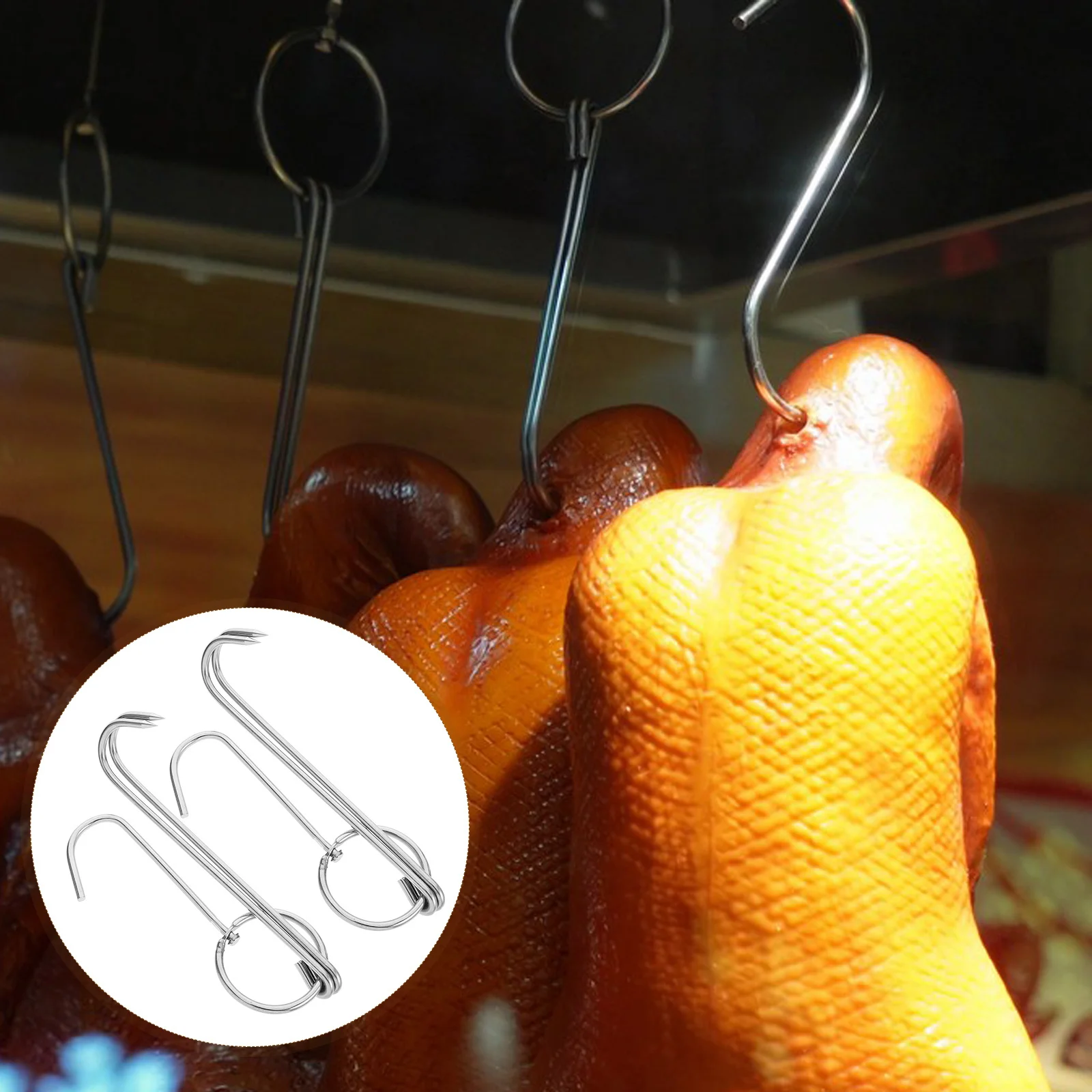 

2Pcs Stainless Steel Meat Hooks Double Hook Design for Hanging Grilling Smoking Butchering Kitchen Bbq Rib Hooks