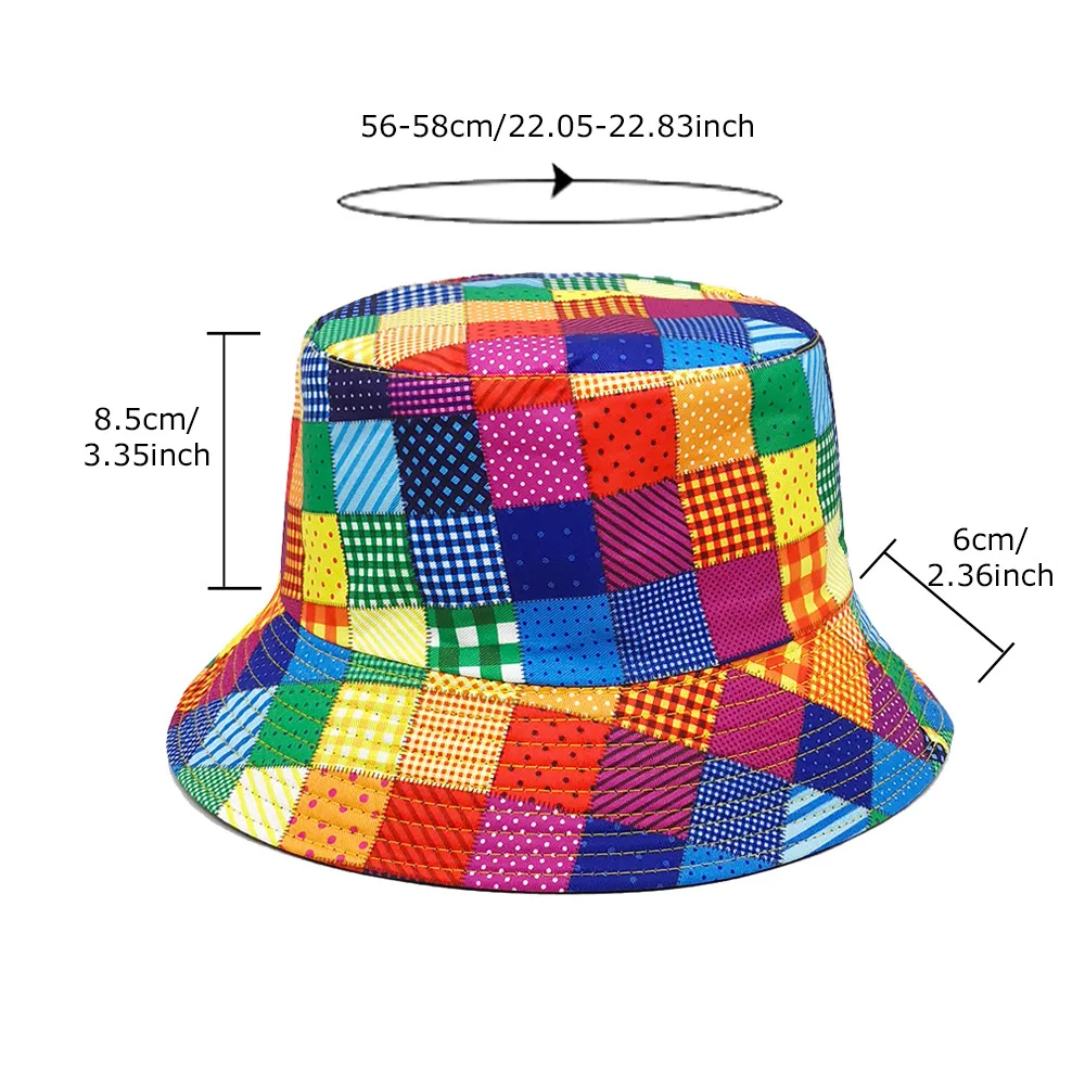 Spring/Summer Block Breathable Print Bucket Hat Reversible Multicolour Fisherman Cap Unisex Outdoor Sunshade Fishing Hat