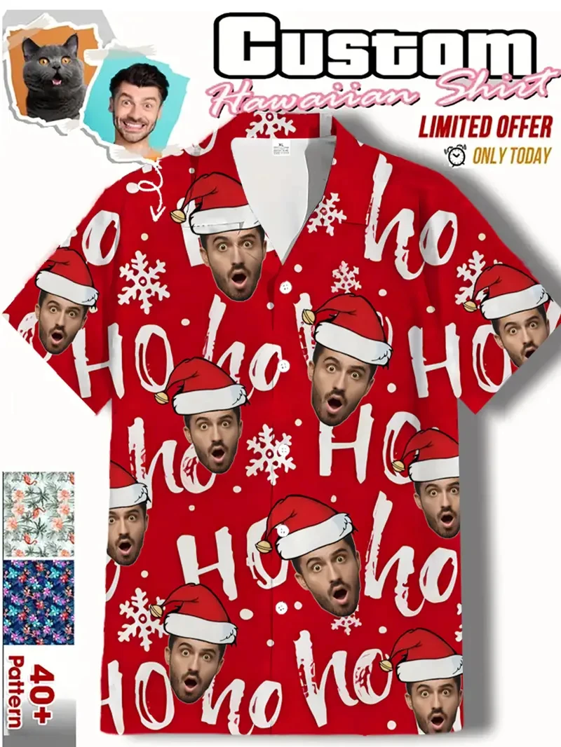 

2024 Рождественская рубашка для мужчин, персонализированная рубашка с коротким рукавом «сделай сам», рождественские топы, повседневная женская одежда на пуговицах со снеговиком, футболки