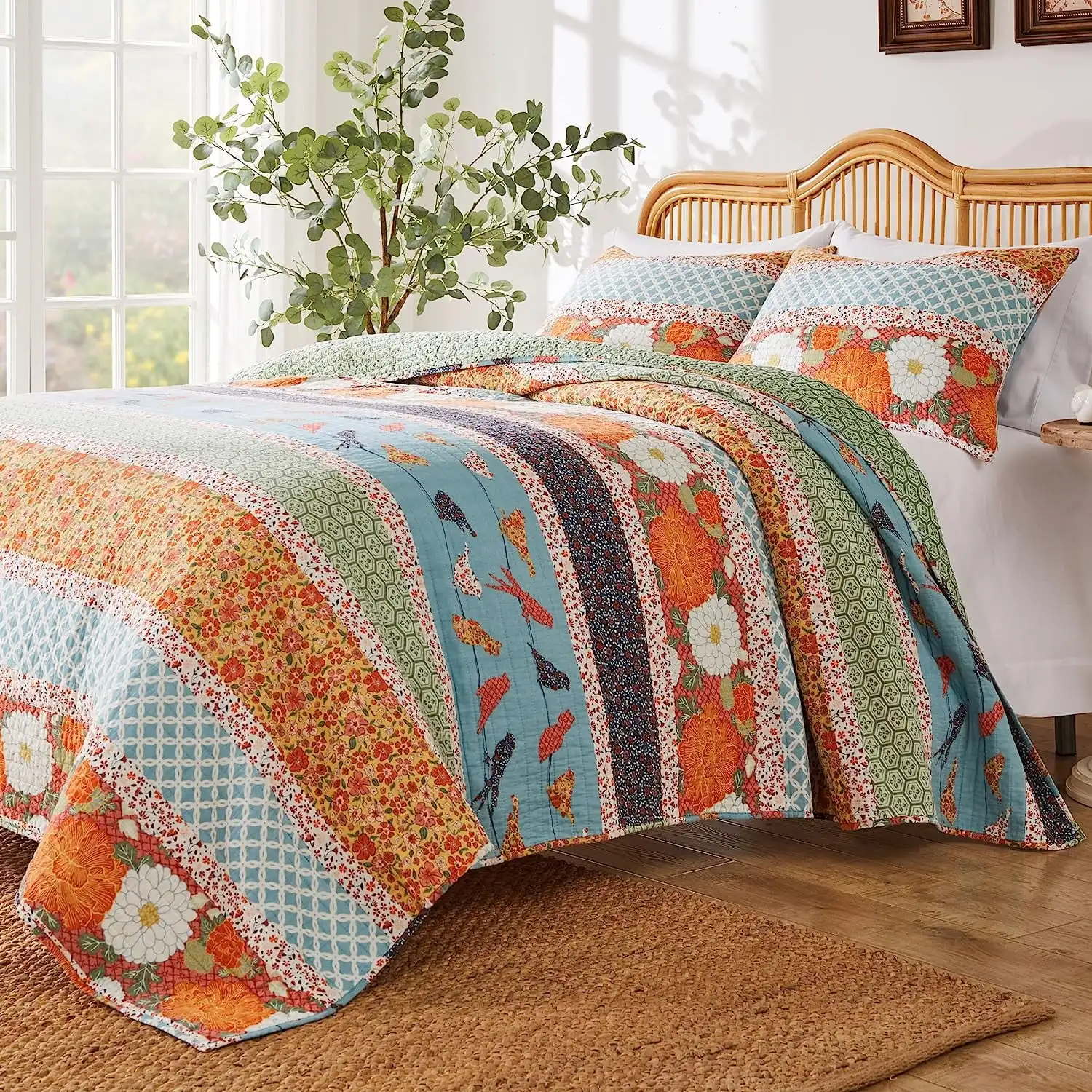 Barefoot Bungalow Carlie Reversible Quilt Set, Calico Stripes, 2-Piece Twin/Twin XL