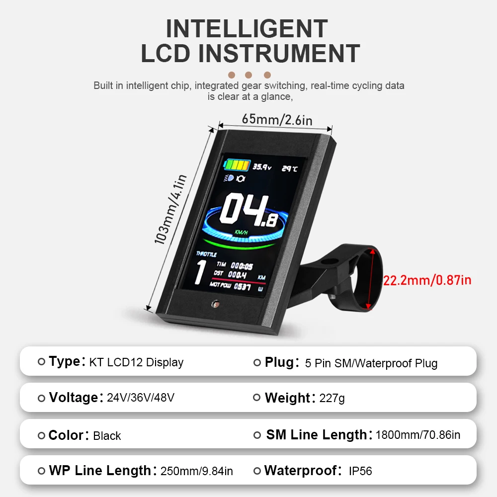 

Дисплей для электровелосипеда KT LCD12, цветной, 24В/36В/48В, интеллектуальная панель управления Kunteng KT для электровелосипедов
