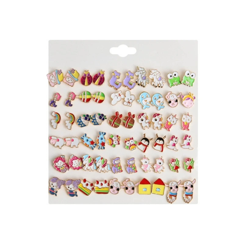 M2EA 30Pair Fashion Cartoon Animals Ear  Jewelry Small Pierced Earrings for Girls