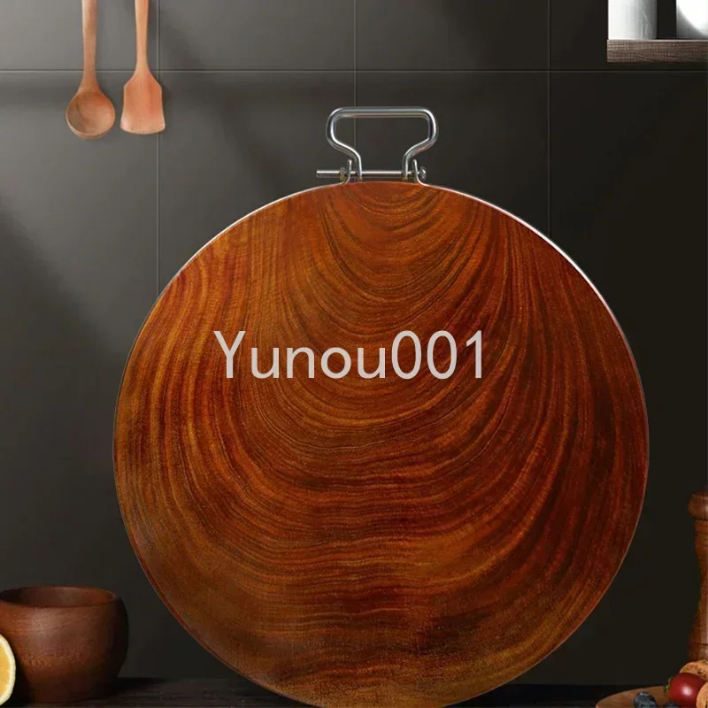 Solid Wood Round Cutting Board Made of High-density Hard Iron, Solid Wood Double-sided Round Cutting Board with Handle