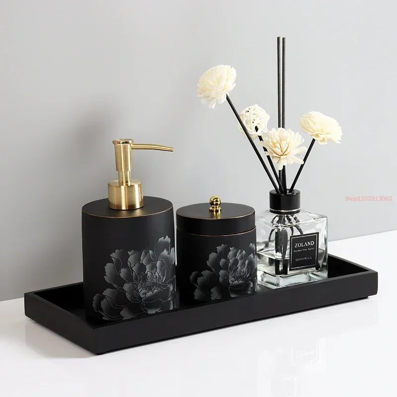 Modern Resin Bathroom Toiletry Set Portable Hotel Liquid Soap Dispenser Toothbrush Holder Cotton Swab Box Tray Accessories