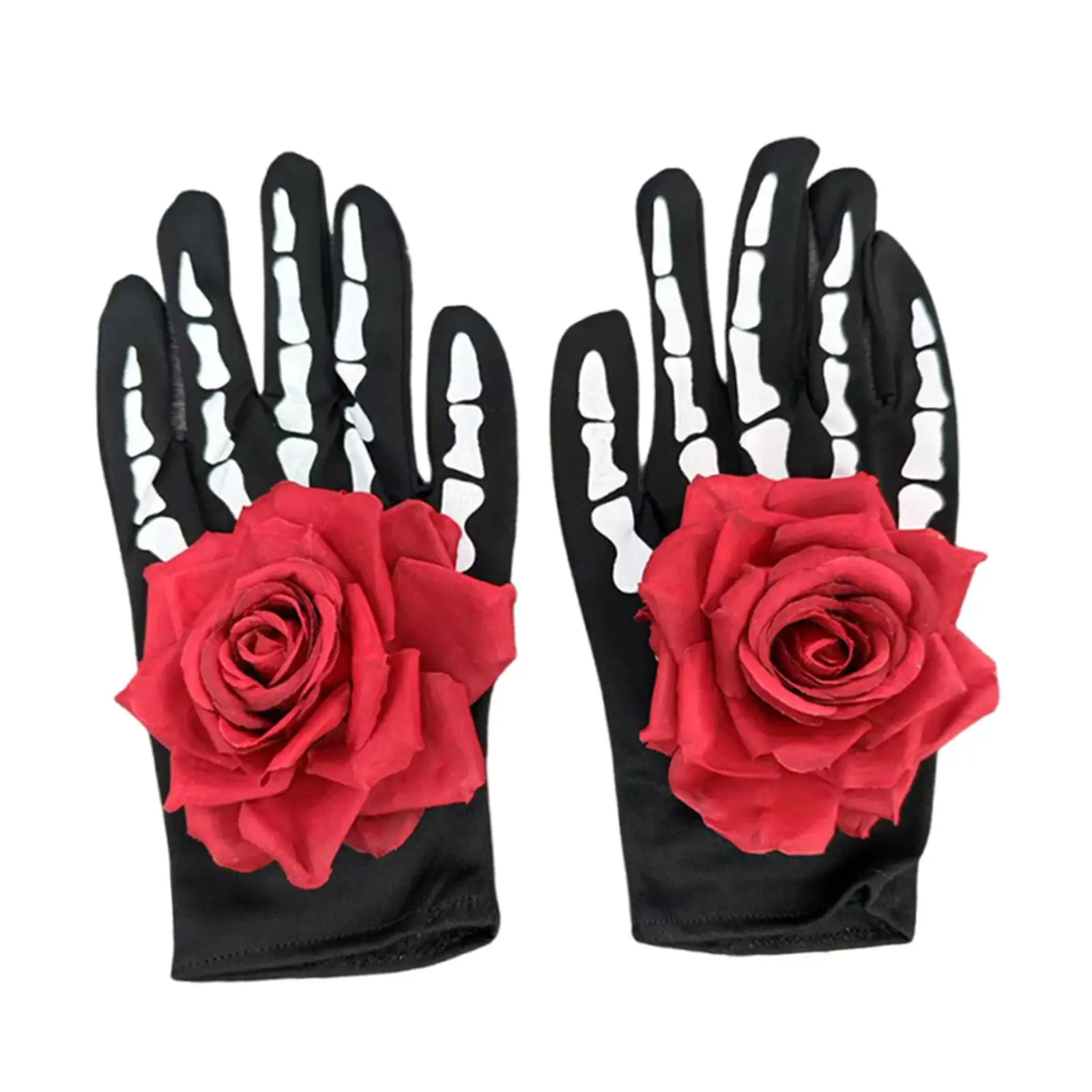 Disfraces de Halloween Guantes de esqueleto para hombres y mujeres para adultos Divertidas decoraciones de Halloween Guantes negros con huesos de esqueleto impresos en blanco