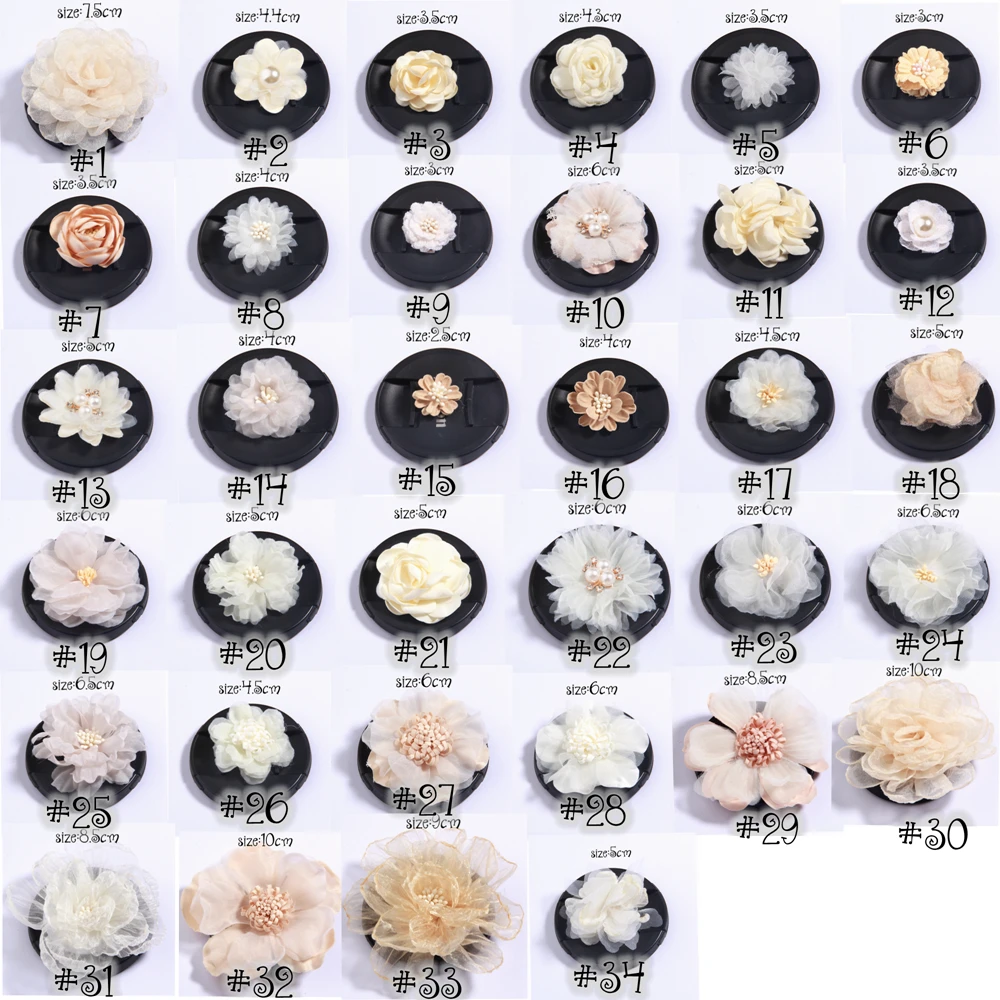 20Pcs Ivory Cream Series Camellia Rose Chiffon Craft Fabric Flowers For Headbands Hair Flower Accesorries Baby Headwear