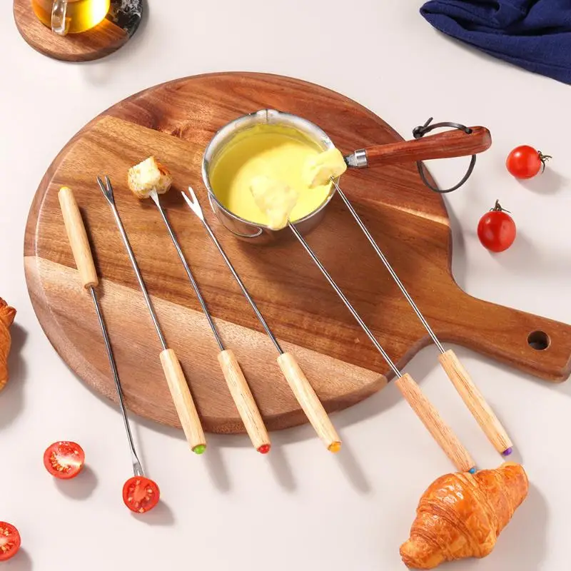 6pcs Stainless Steel Appetizer Forks For Fruit Cheese Dessert Chocolate Fondue Party Tableware Set Reusable Kitchen Tools