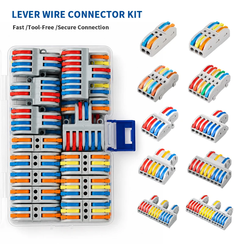 Elektrisches Kabelverbinder-Sortiment-Set, Mehrfachanschluss-Inline-T-Typ-Hebel-Verteiler, schraubenlose Klemmenleiste für die Hausverkabelung