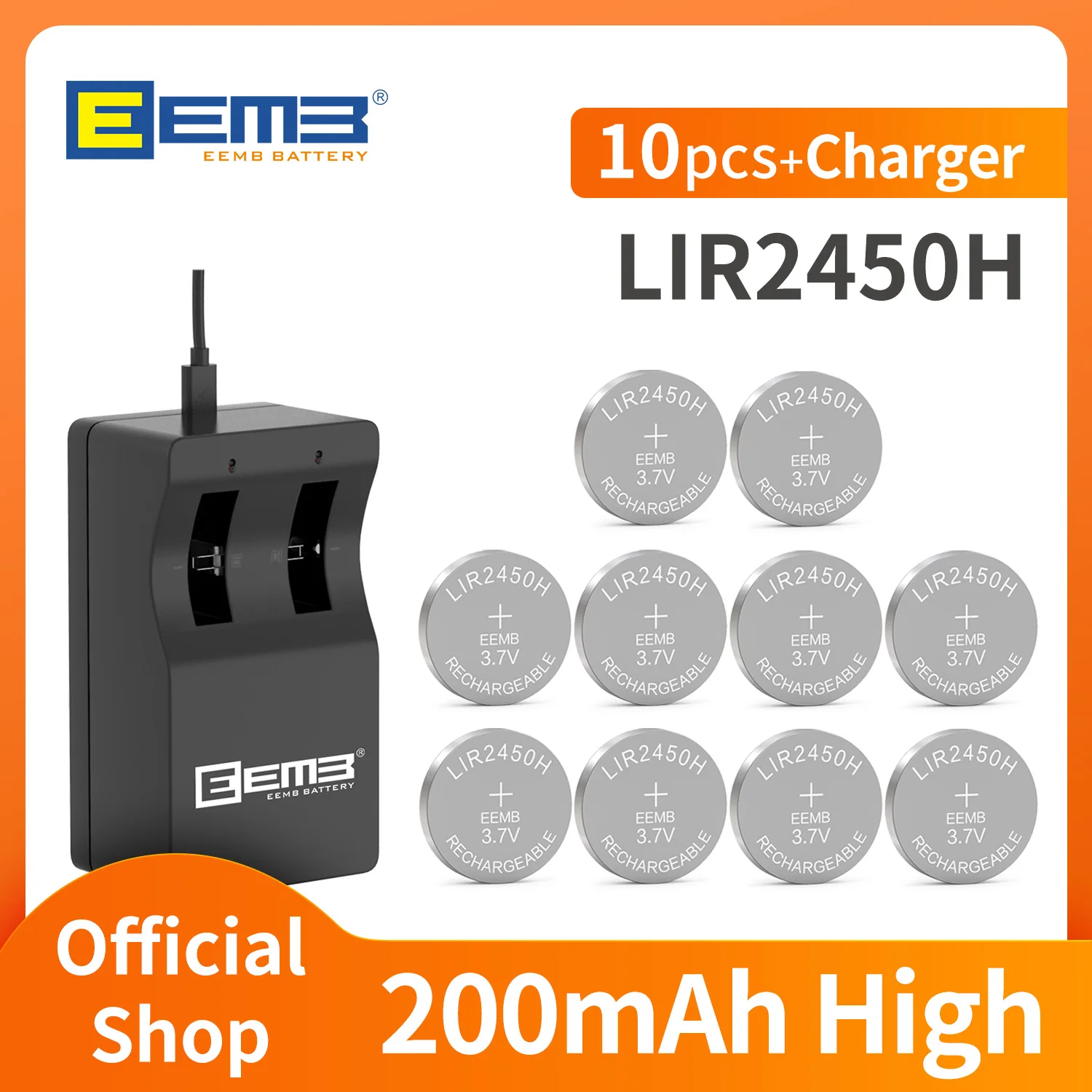 EEMB LIR2450H high-capacity 200mAh lithium battery With Charger 2450 3.7V rechargeable lithium-ion button battery