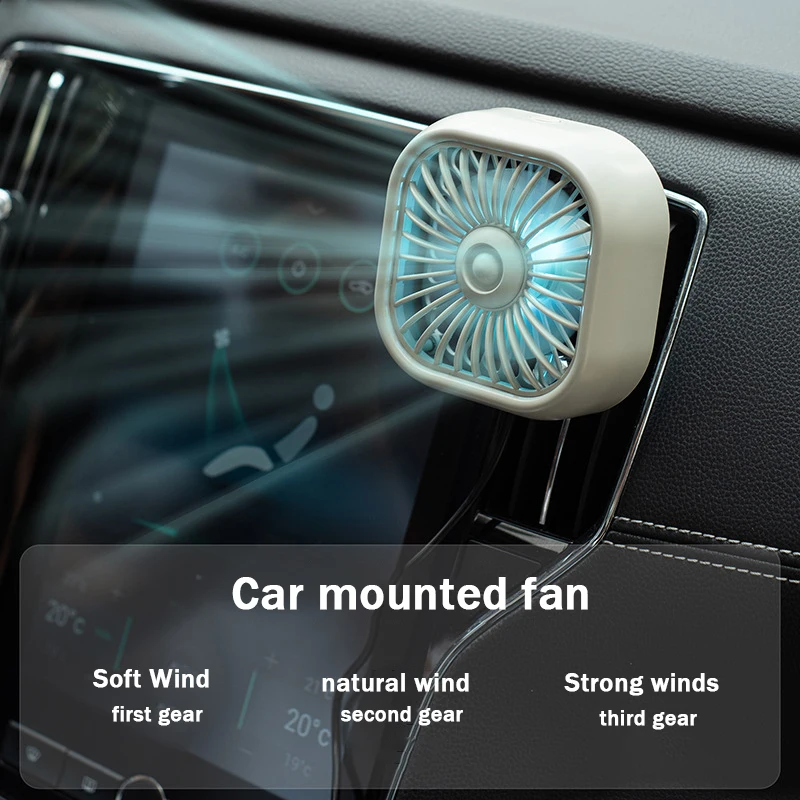 1 PC Car Mounted Small Fan USB Small Electric Fan for Car Air Outlet Gale Cool Colorful Light Fan Automotive Supplies