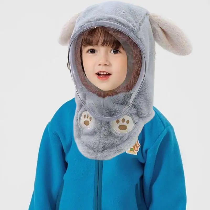 Kids Winter Face Cover Animal Shape Hood Masque Thickened Unisex Headwear Windproof Full Face Masque For Boys Girls