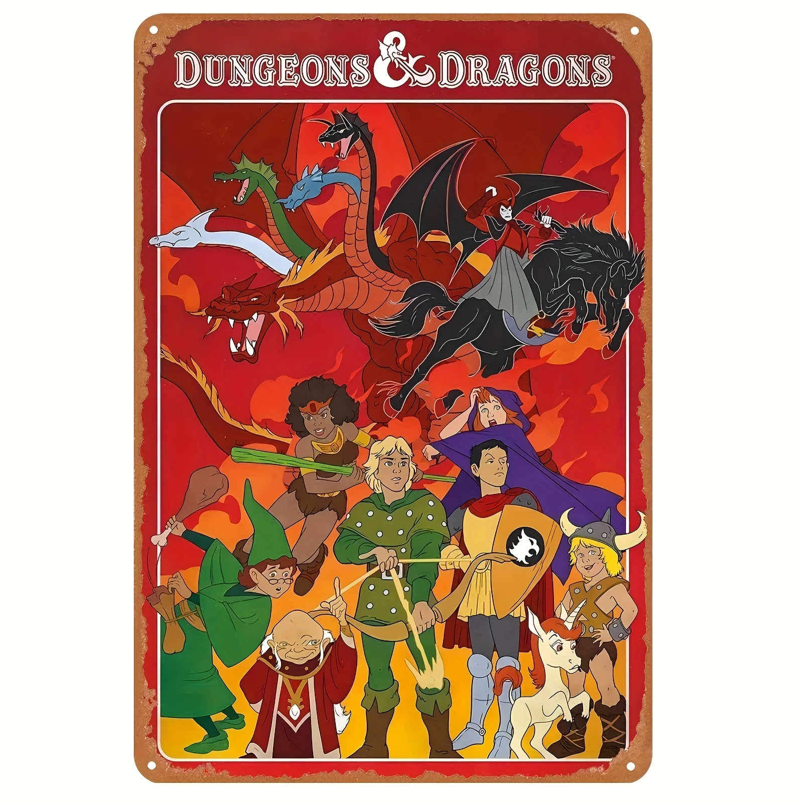 Panneau métallique classique Dungeons,Dragons - Art mural rétro vintage avec scène épique de bataille de dragons, en fer imperméable, trous pré-percés