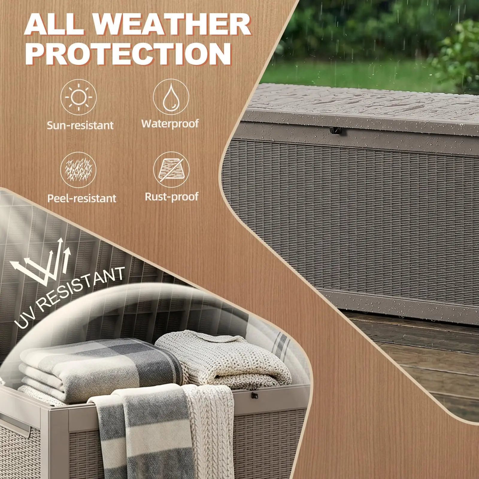Outdoor Storage Box 360 Gallon Deck Box, Waterproof Resin, y