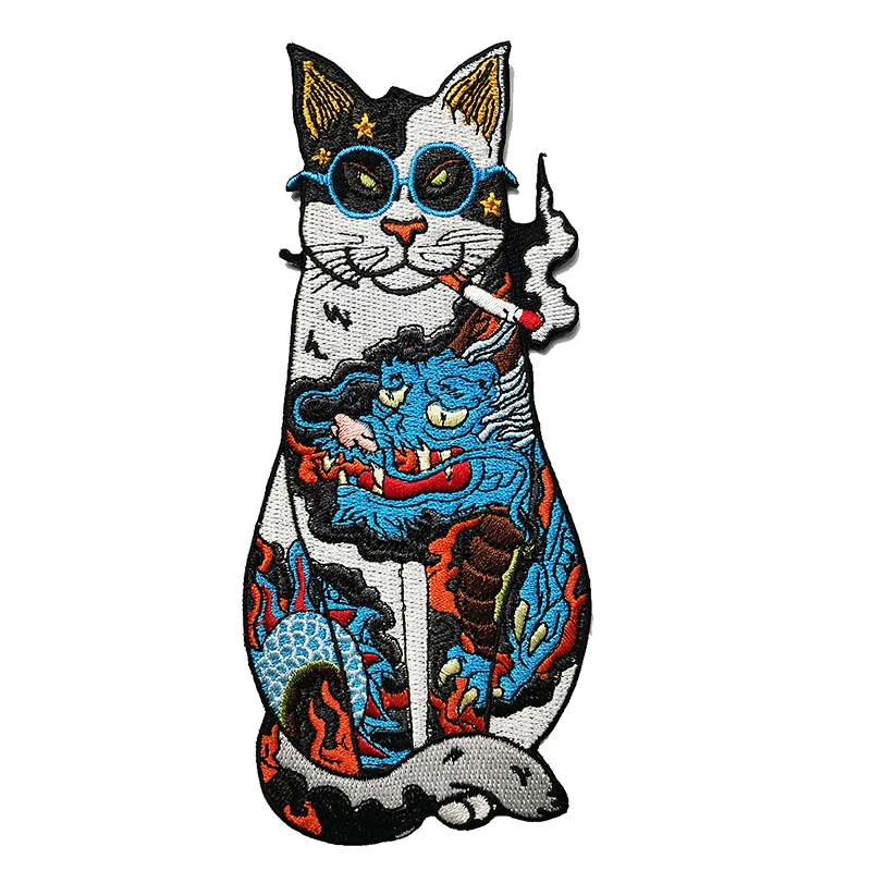 Japanese Culture Udon Noodles Patches Cool Cartoon Society Flower Cat Embroidery Patch Twill Fabric Sticker Badges For Clothing