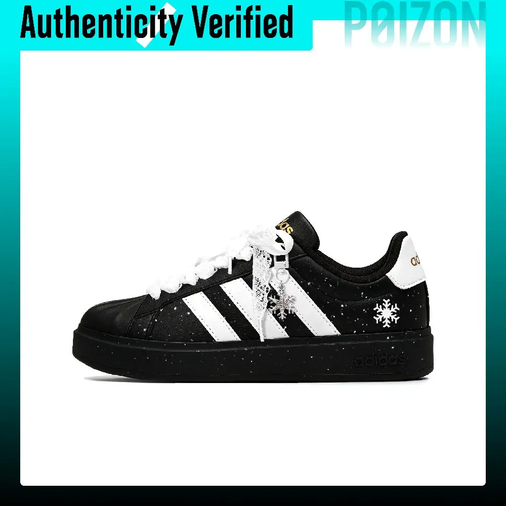 Adidas Street Talk Skate Shoes Women's Low-top Black & White Gold Accent JS5053(Team2259-)