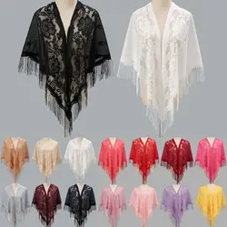 Hollow Women Shawl Cloak With Tassel Multicolored Tulle Shawl Wedding Bridal Shawl Women