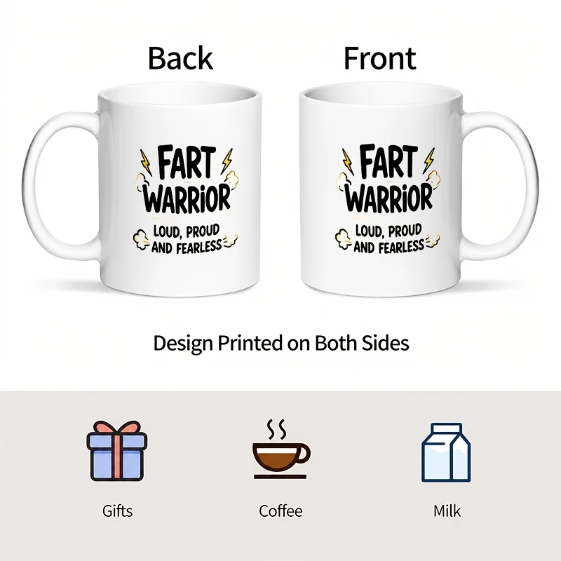 11Oz Double-Sided Printed Ceramic Mug, Fart Warrior Funny Casual Pri, Ceramic Coffee Mug for Daily Use, Great for Coffee, Tea, And Hot Drinks. Ideal for Home, Office, Kitchen, And Cafe. Perfect Gift for Father'S Day