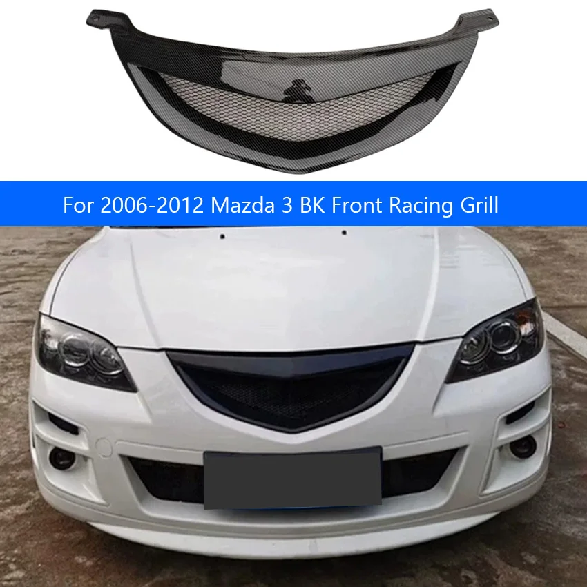 For 2006-2012 Mazda 3 Sedan Racing Grills Front Bumper Car Grille  ABS Black Car Exterior Replacement Mod Parts  Decoration