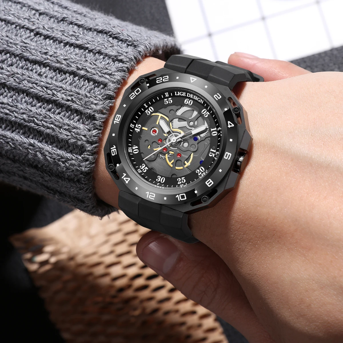 

LIGE Luxury Men‘s Watches Business Waterproof Male Clock Luminous Silicone Band Date Square Quartz Man Watches Reloj Hombre