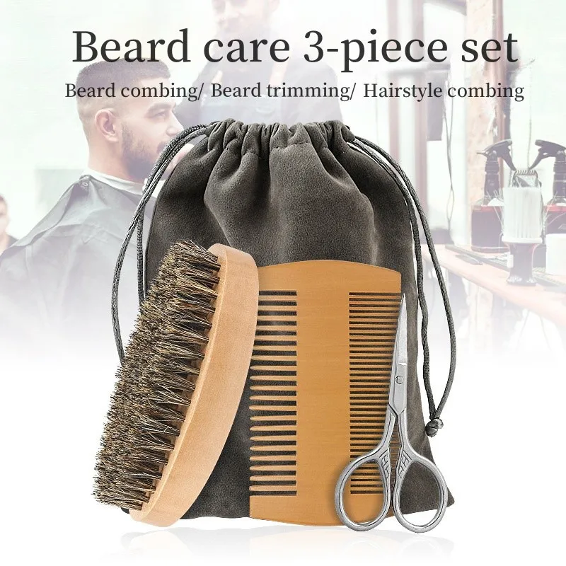 

Men's Beard Care Trimming Set Pig Hair and Beard Cleaning Brush Beard Shape Comb Oil Head Hair Brush Beard Care Special Tool