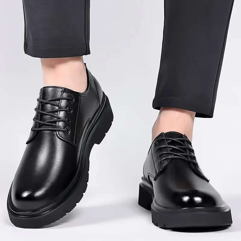 

New Men's Platform Leather Shoes Korean Casual Shoes Luxury Formal Wear Derby Shoes Elegant