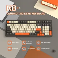 Free Wolf K8 Wireless Mechanical Keyboard - 100% Full Size, Tri-Mode (BT/2.4G/Wired), Hot-Swappable, Gasket Mount, RGB Lighting